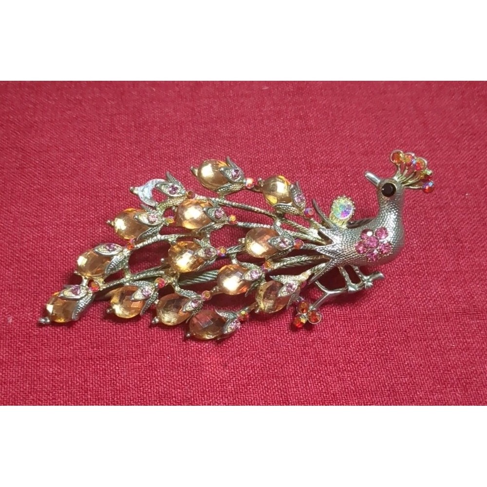 Vintage Rhinestone‎ Hair Clip Peacock 5" Long